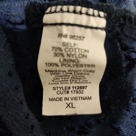 Per Seption Concept XL Navy Blue Lace Crochet Open Back Blouse Sheer Floral Chic - Picture 6 of 6